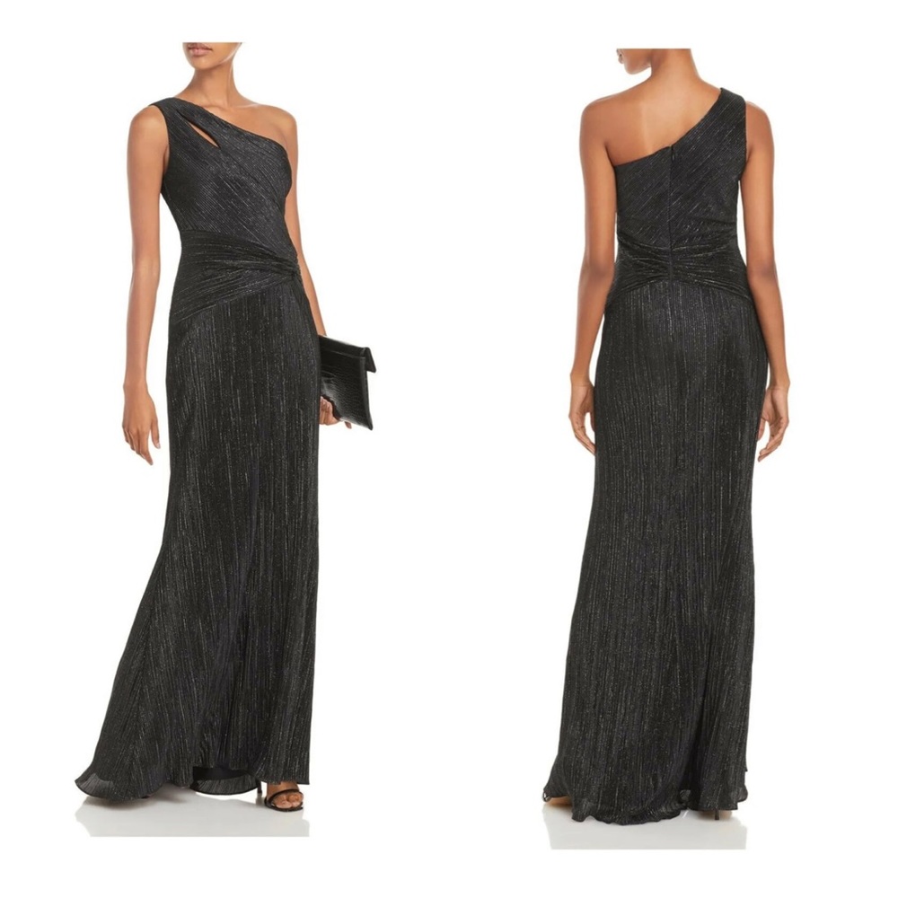 AQUA Gathered Waist Sleeveless Asymmetrical Full-Length Sheath Dress